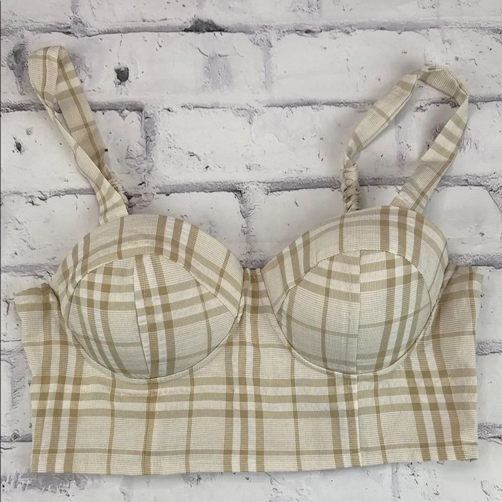 Elegant Plaid Cream and Tan Women's Bustier